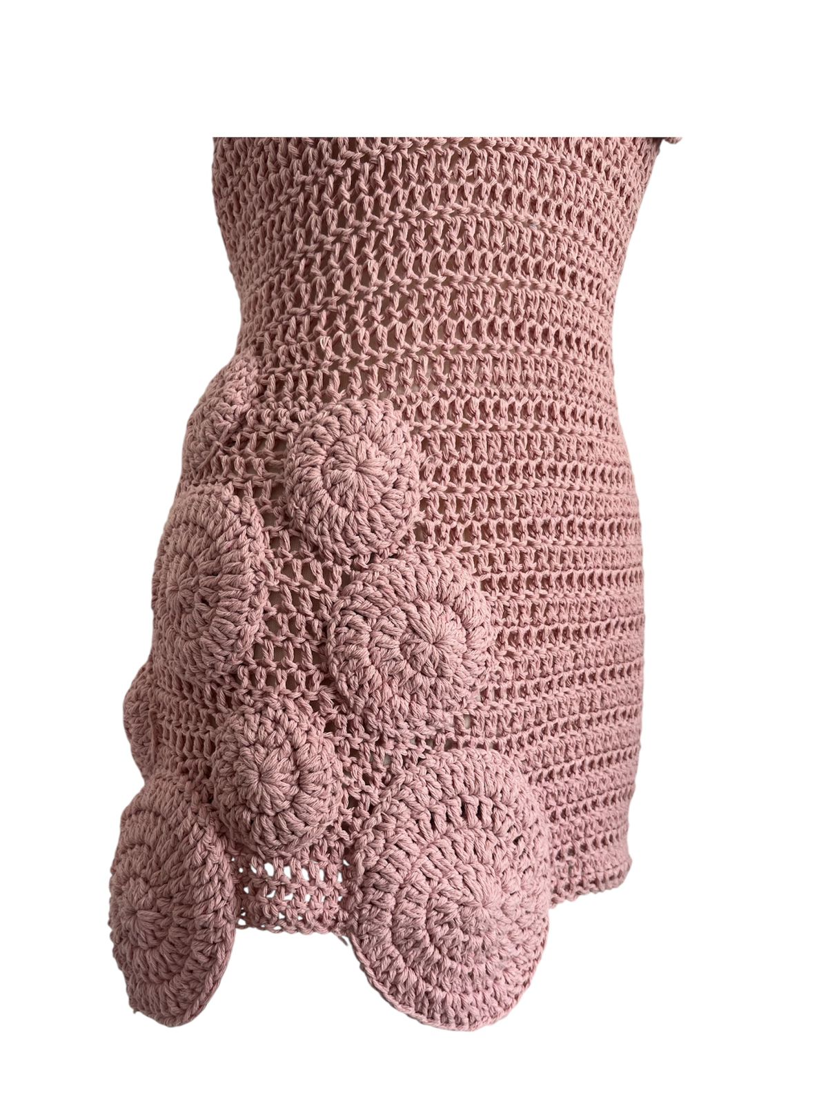 Madeira Open-Stitch Crochet Dress - Dusty Rose
