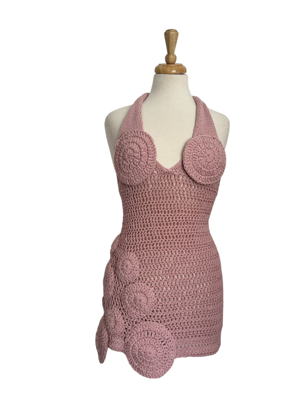 Madeira Open-Stitch Crochet Dress - Dusty Rose