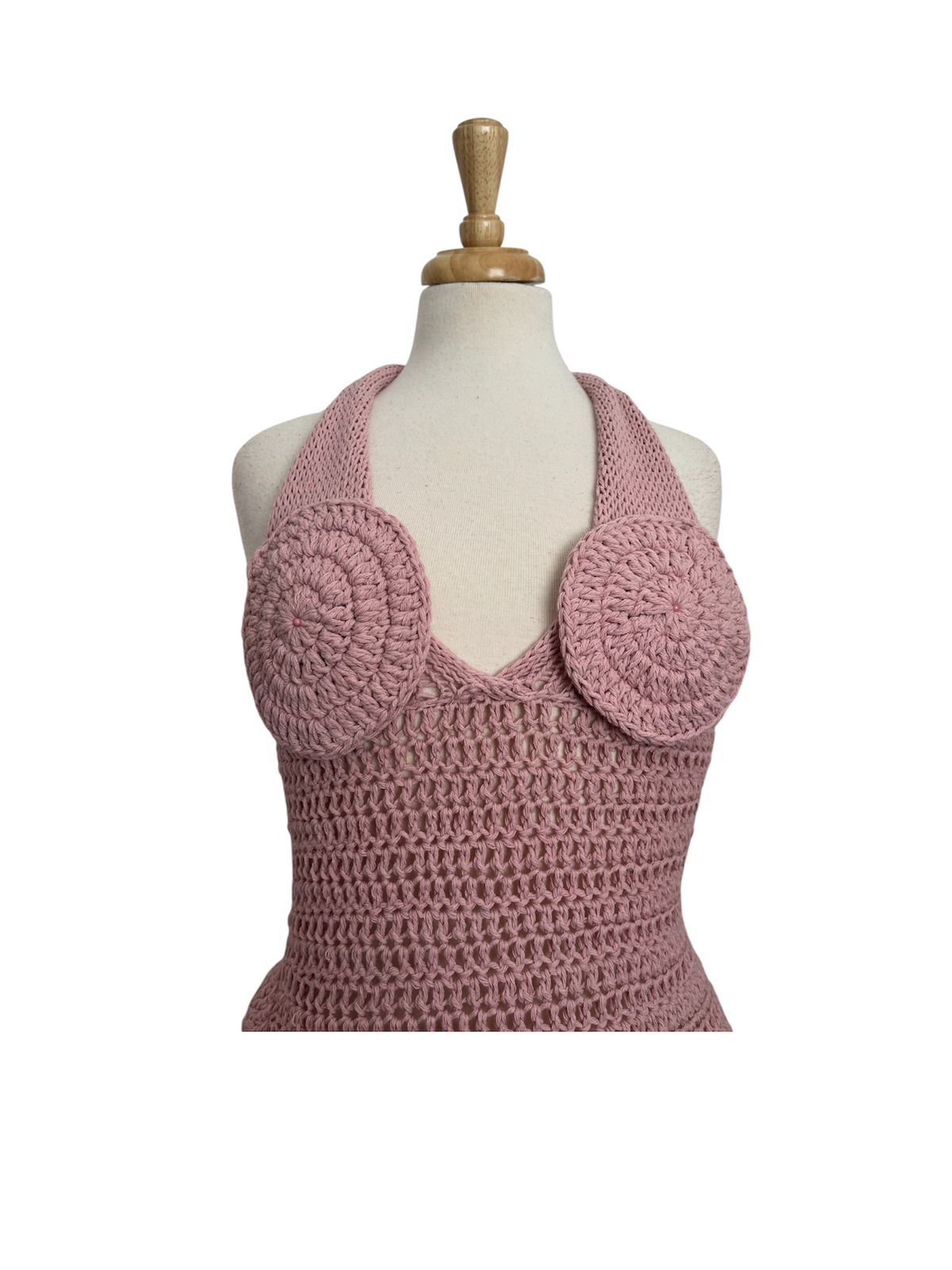 Madeira Open-Stitch Crochet Dress - Dusty Rose