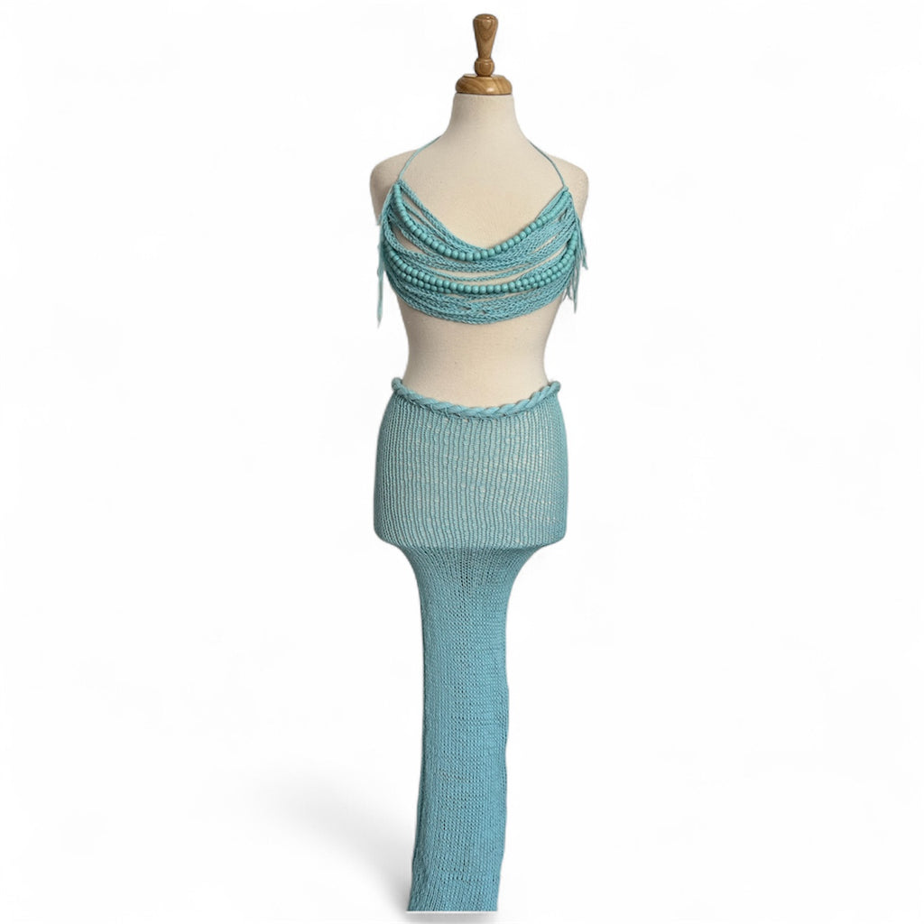 Mykonos Knitted Set - Beaded Top & Rope-Tie Skirt