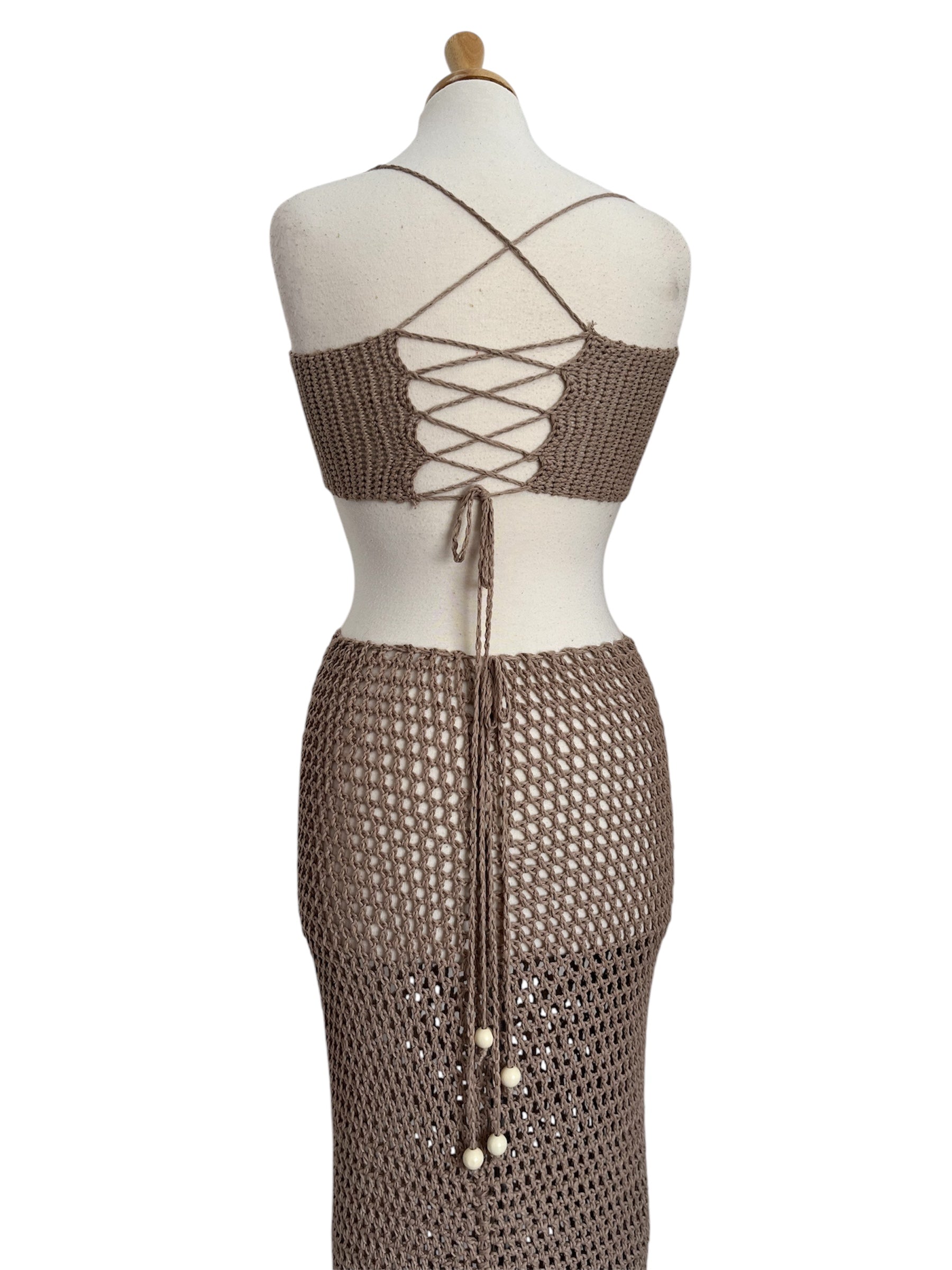 Corfu Crochet Maxi Dress with Shell Details - Taupe