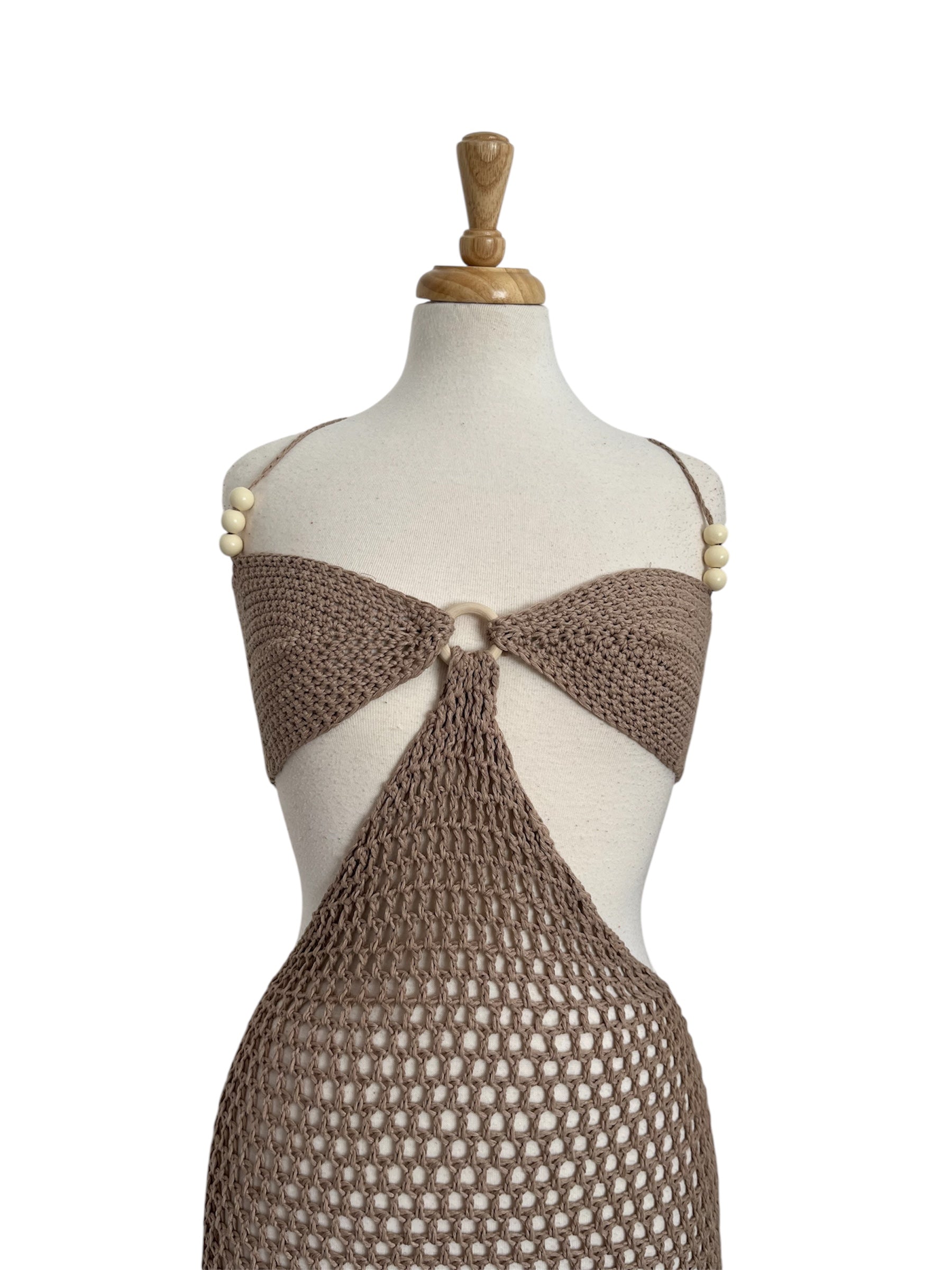 Corfu Crochet Maxi Dress with Shell Details - Taupe