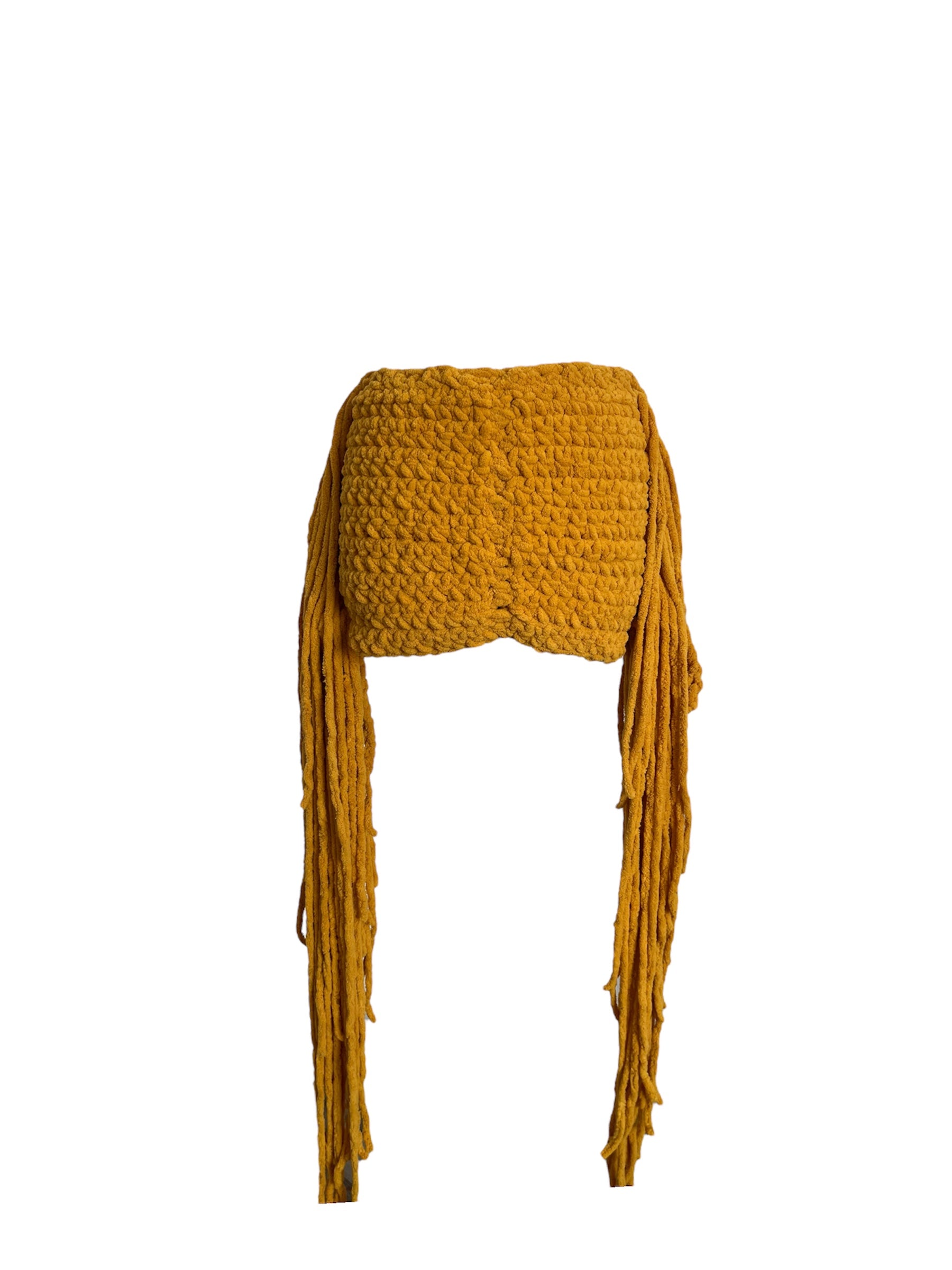 Jenniva Fluff Crochet Skirt with Tassels - Mustard