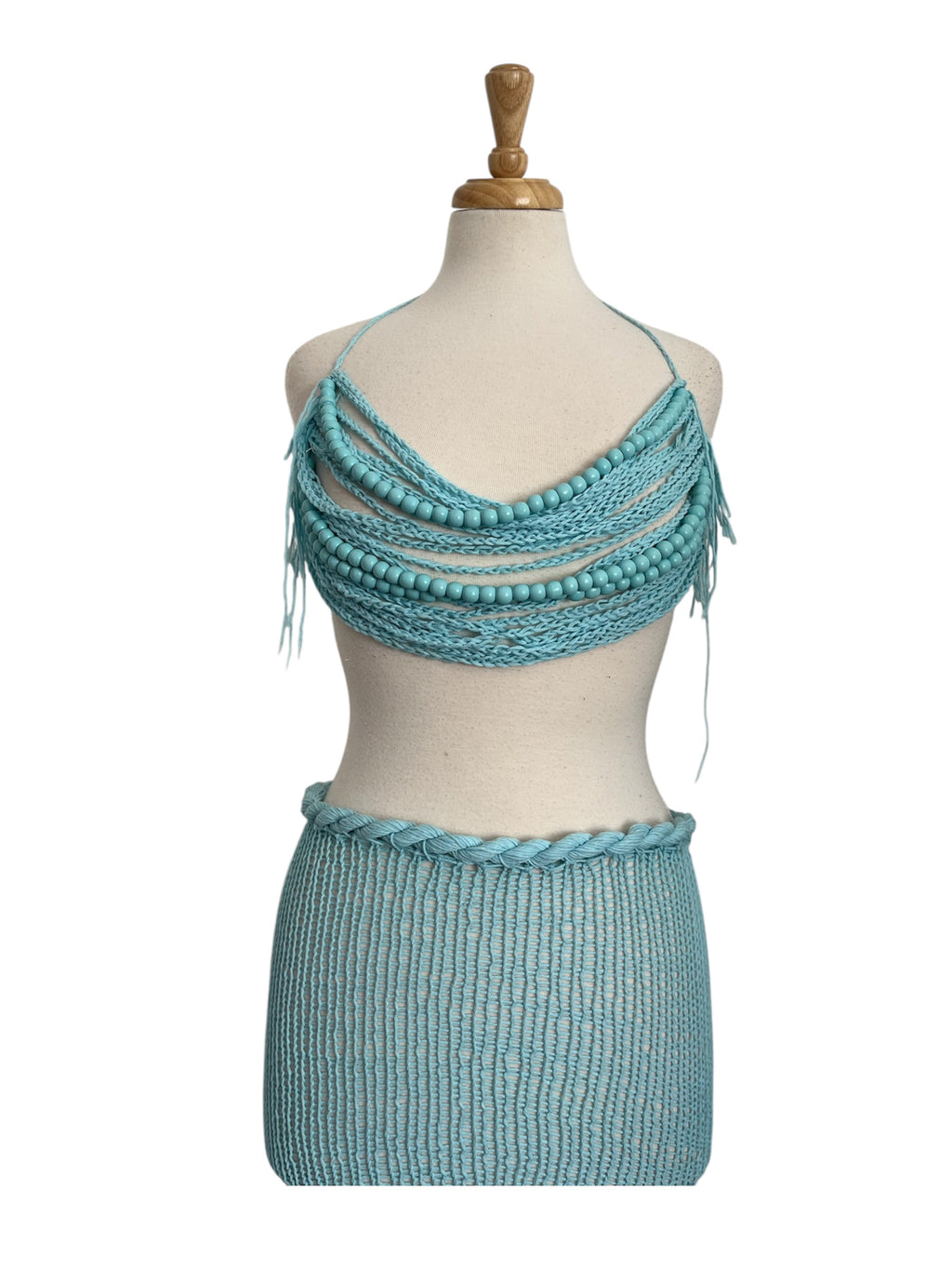 Mykonos Knitted Set - Beaded Top & Rope-Tie Skirt