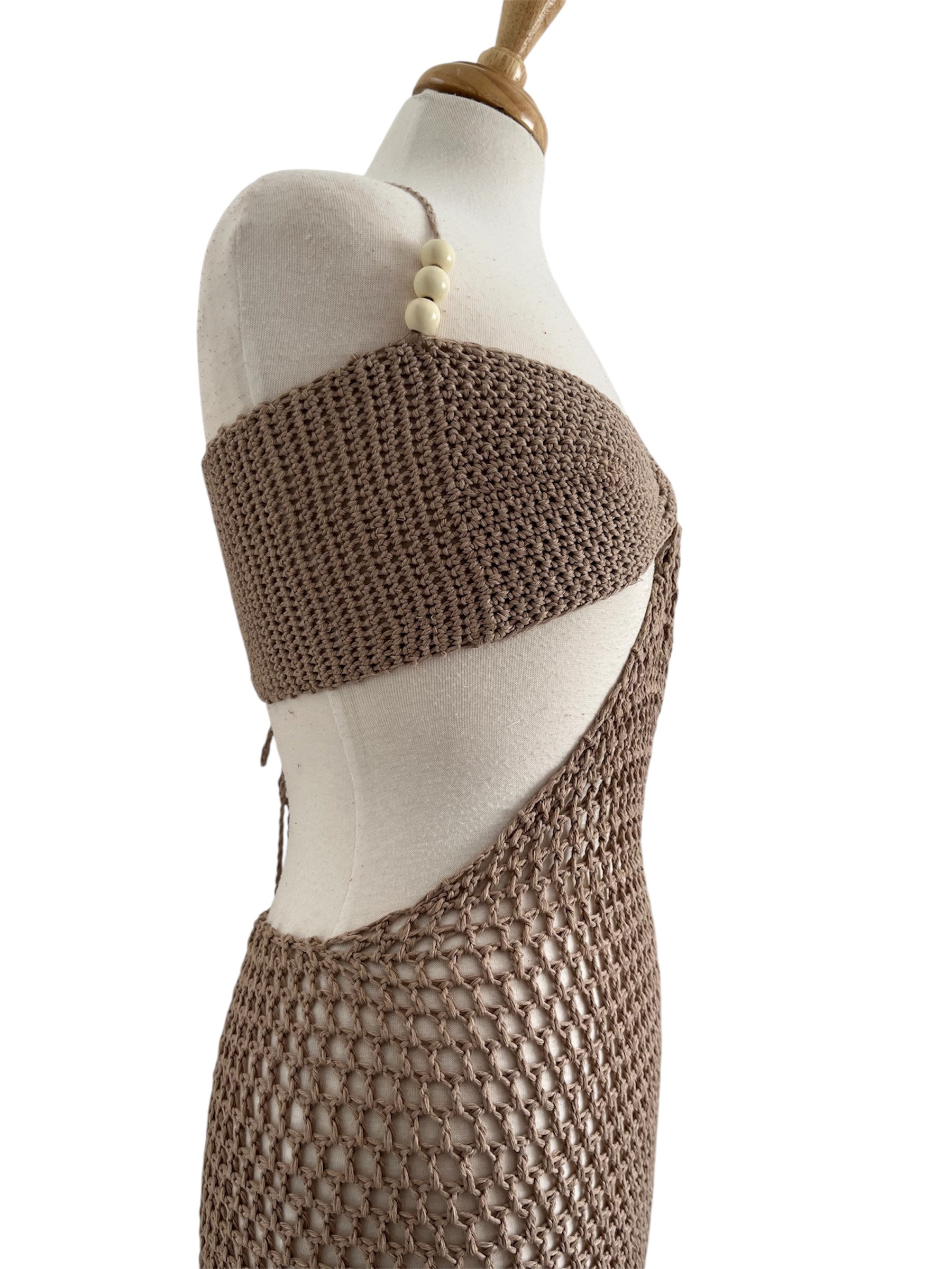 Corfu Crochet Maxi Dress with Shell Details - Taupe